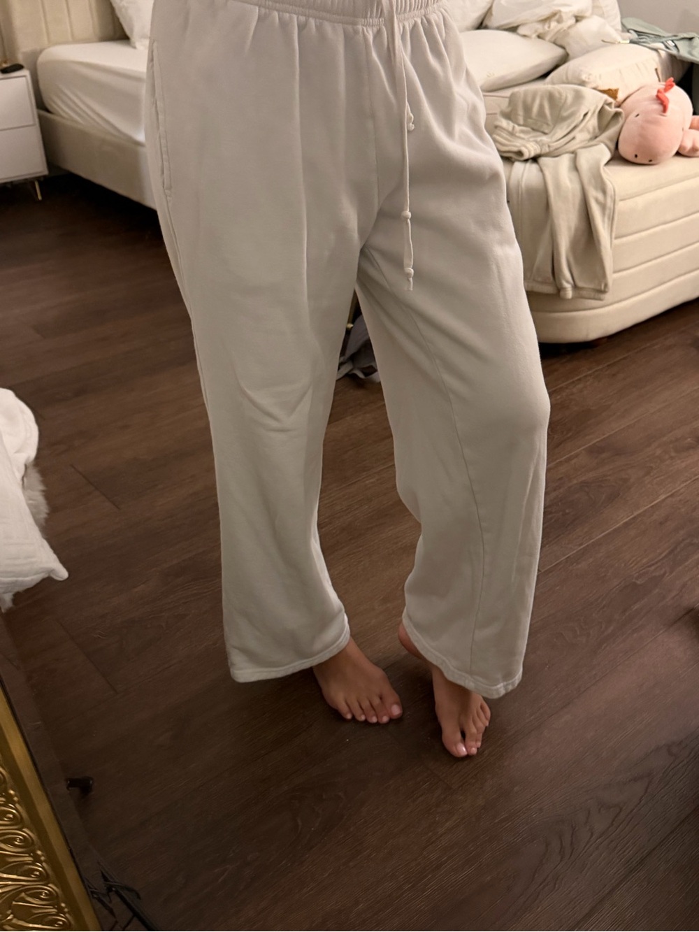 Brandy Melville Cream Wide-Leg Drawstring Pants